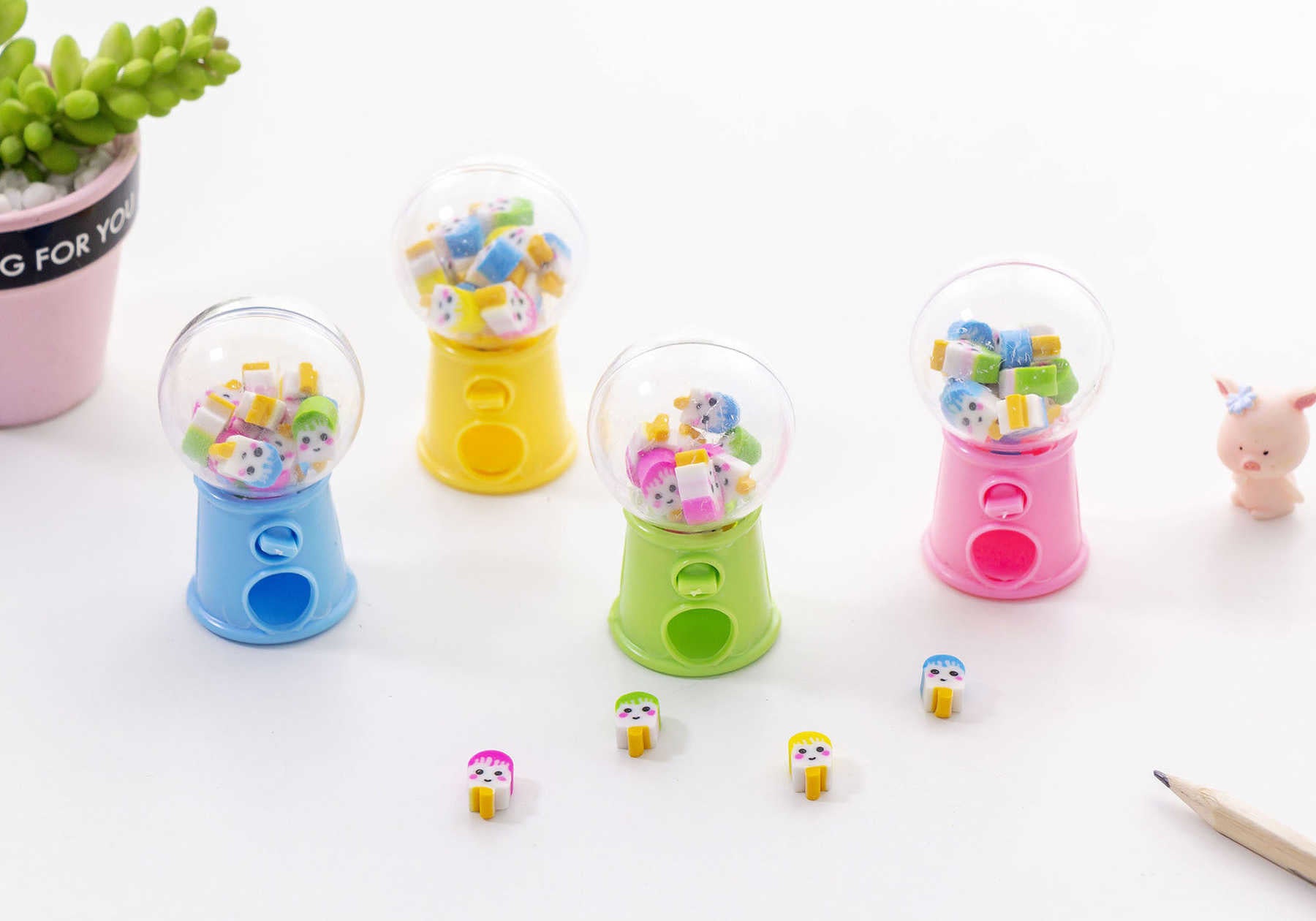 1 Set Cute Kawaii Creative Gashapon Pencil Cartoon Rubber Erasers For Kids- color may vary