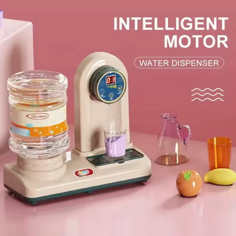 Electric Mini Water Dispenser Toy with Working Water Pump, USB Rechargeable, and Cups (Beige)