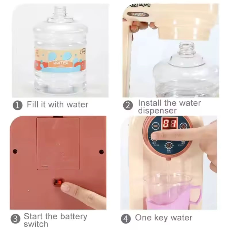 Electric Mini Water Dispenser Toy with Working Water Pump, USB Rechargeable, and Cups (Beige)