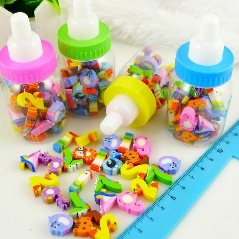 28Pcs/Bottle Cute Mini Cartoon Numbers Rubber Eraser with Plastic Bottle