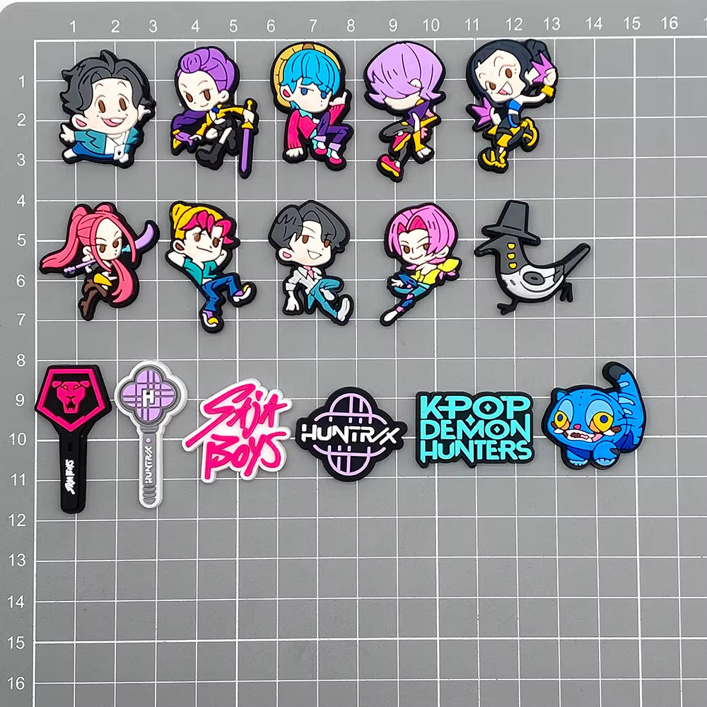 KPop Demon Hunters Cartoon Shoe Charms Accessories Children Shoe Decorations 16 Pieces