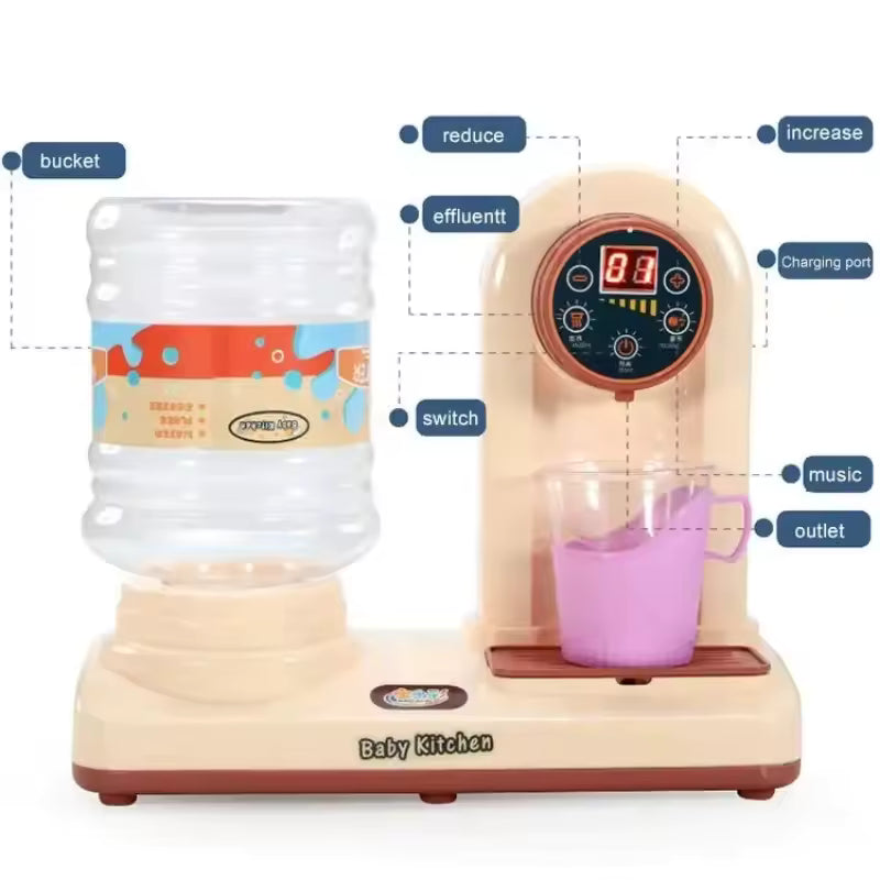 Electric Mini Water Dispenser Toy with Working Water Pump, USB Rechargeable, and Cups (Beige)