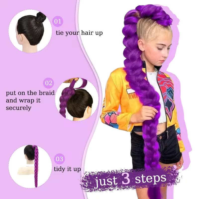 K-Pop Demon Hunters Purple Ponytail for Kids – 36 Inch Long