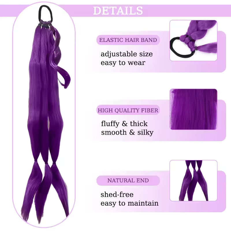 K-Pop Demon Hunters Purple Ponytail for Kids – 36 Inch Long