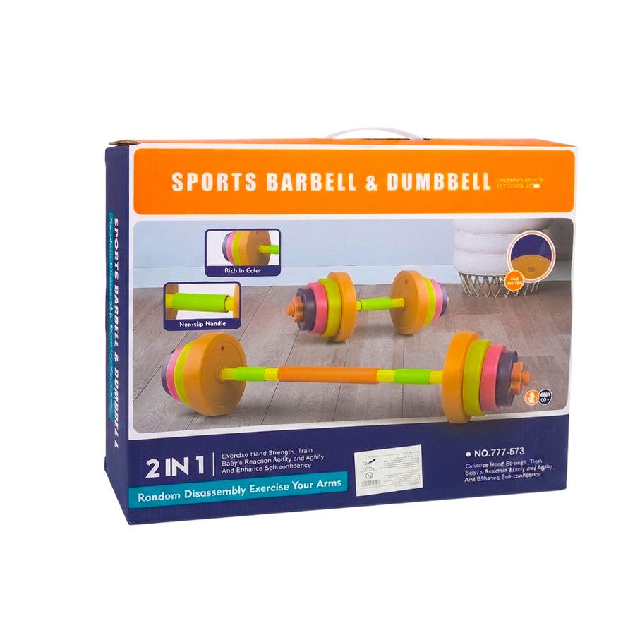 2-in-1 Kids Sports Barbell & Dumbbell Set – Adjustable Water-Fillable Toy Weights for Toddlers