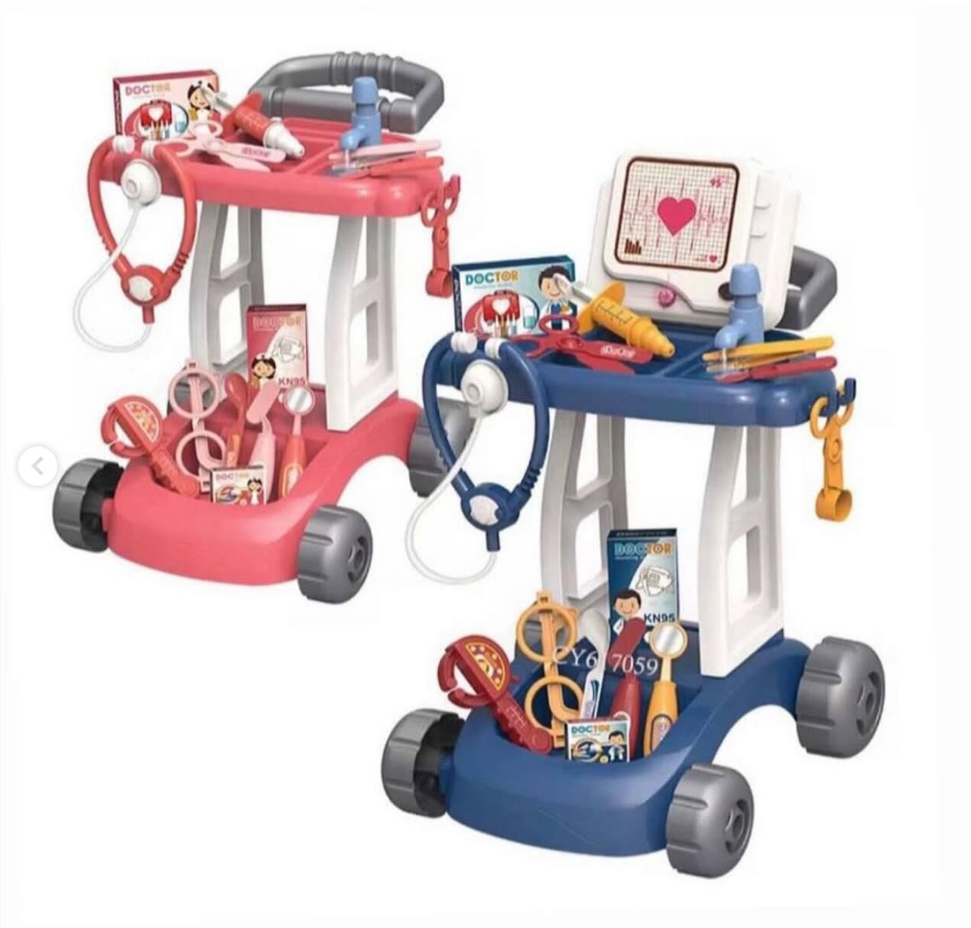 Kids Doctor Medical Trolley Play Set with Doctor Accessories - pink
