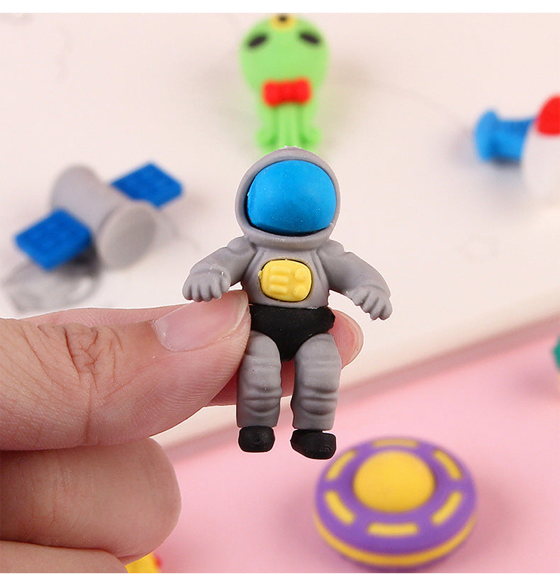 Random 4 Pcs Mini Rocket Astronaut Alien Rubber Erasers Outer Space Eraser Set Non-PVC