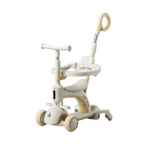 3-in-1 Multi-Function Kids Stroller and Scooter with Fence and Handbar - White/Creamy