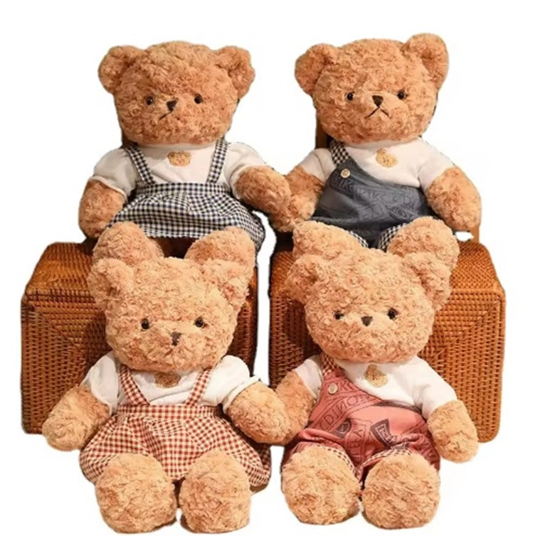 Teddy Bear Plush Doll Vintage-Style Plaid Dress (35 cm)