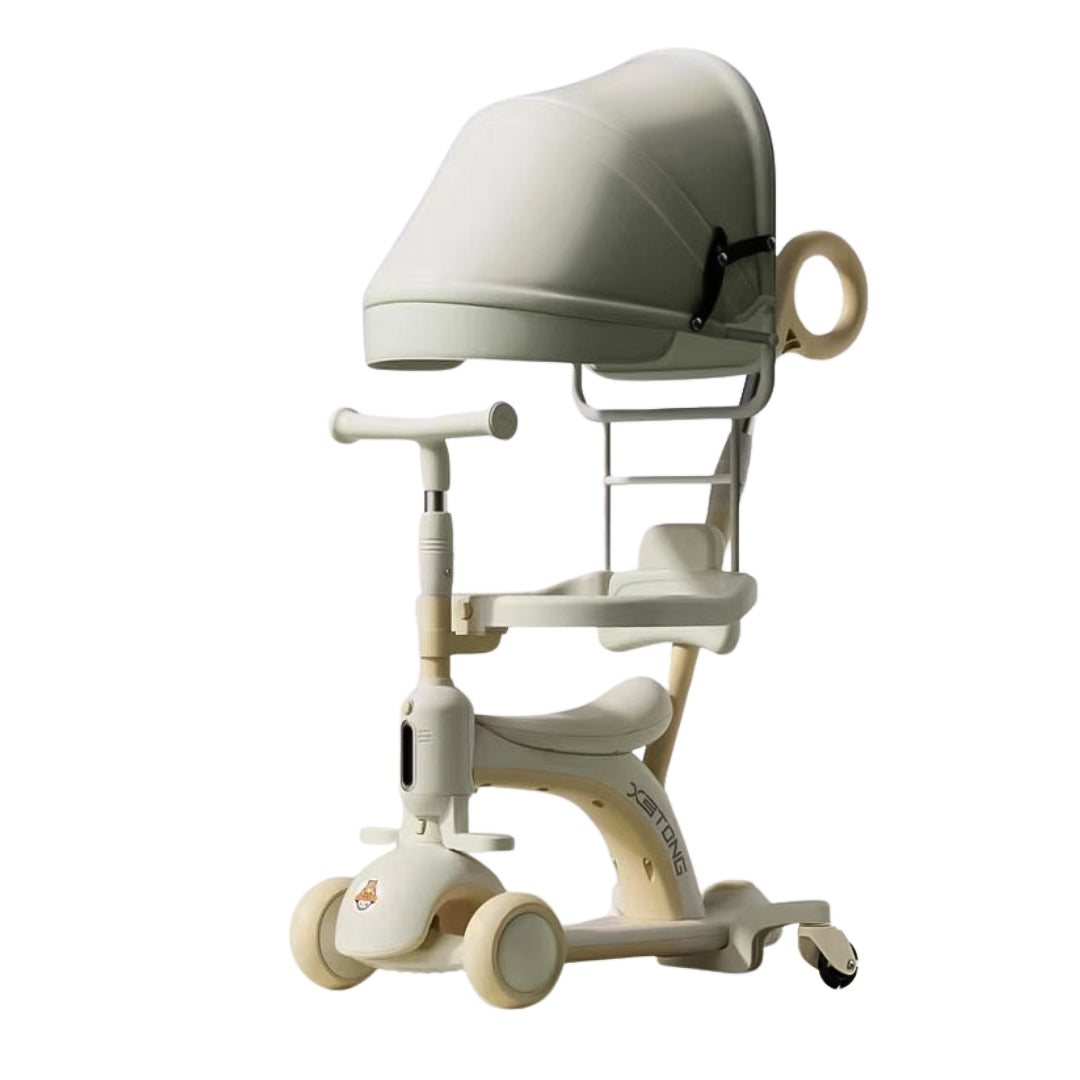 3-in-1 Multi-Function Kids Stroller and Scooter with Fence and Handbar - White/Creamy