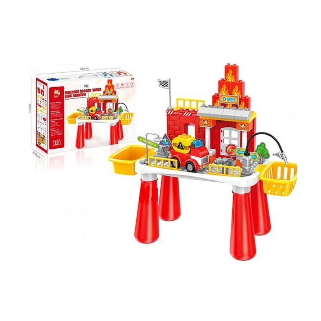 Fire Station Building Block Table Playset with Fire Truck – 55 Pieces