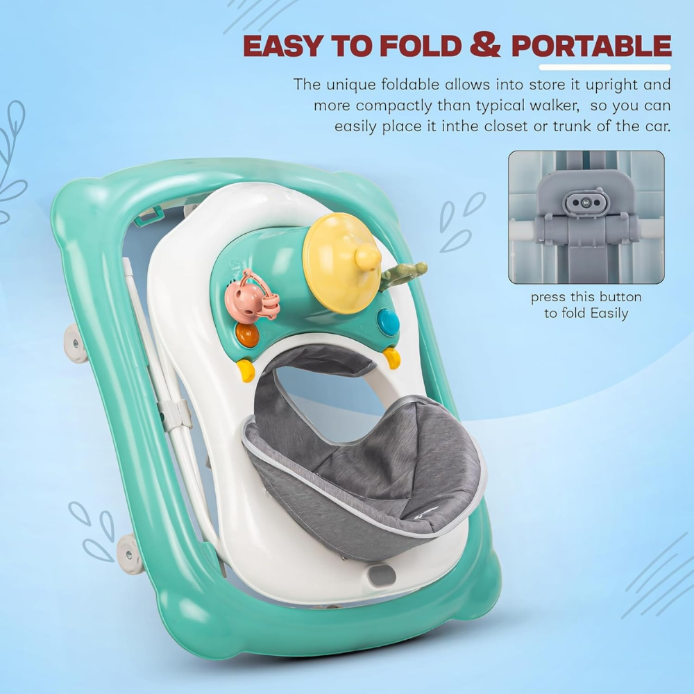 مشاية أطفال بتصميم قابل للطي، قابلة لتعديل الارتفاع بثلاثة مستويات، ولعبة قابلة للتحويل للأطفال