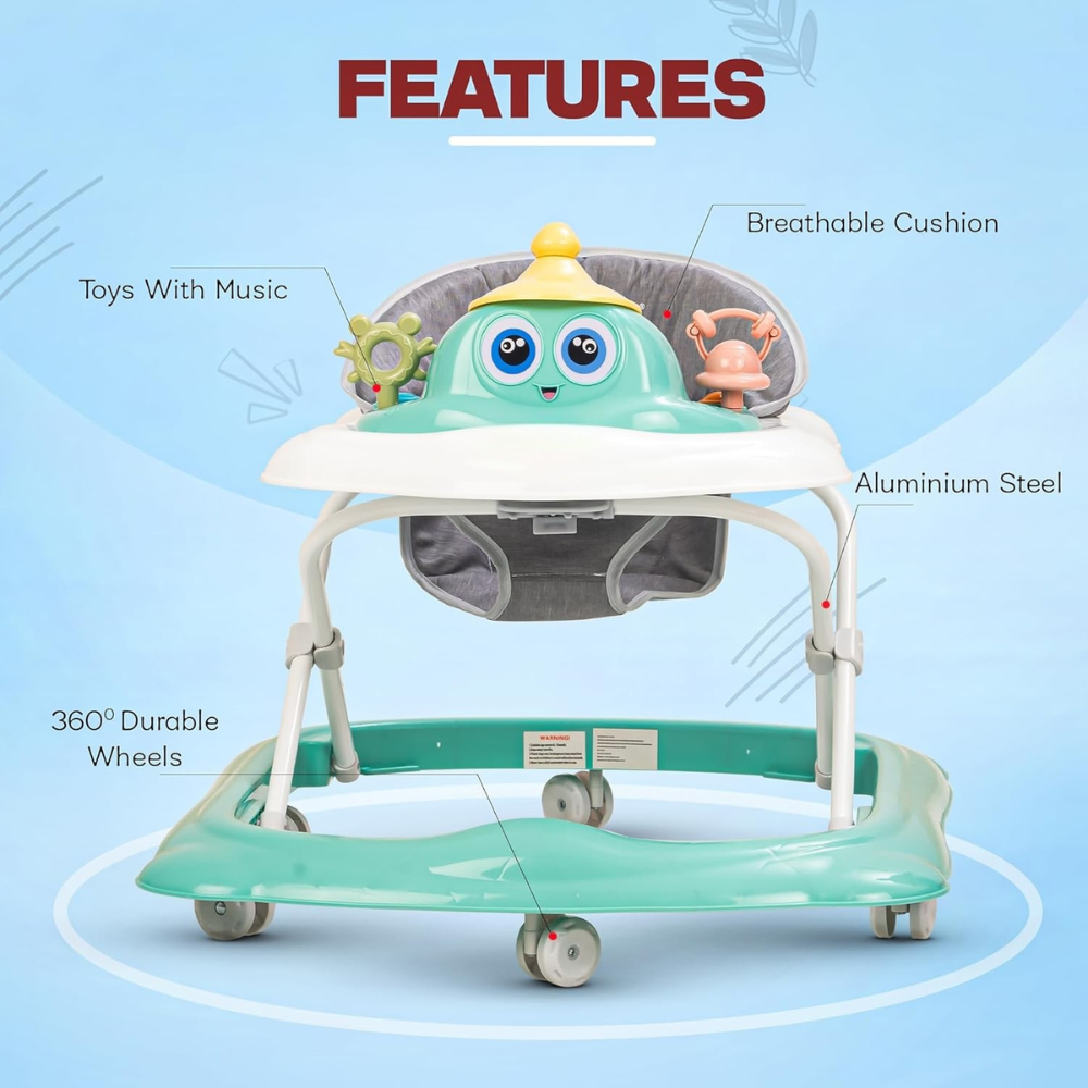 مشاية أطفال بتصميم قابل للطي، قابلة لتعديل الارتفاع بثلاثة مستويات، ولعبة قابلة للتحويل للأطفال