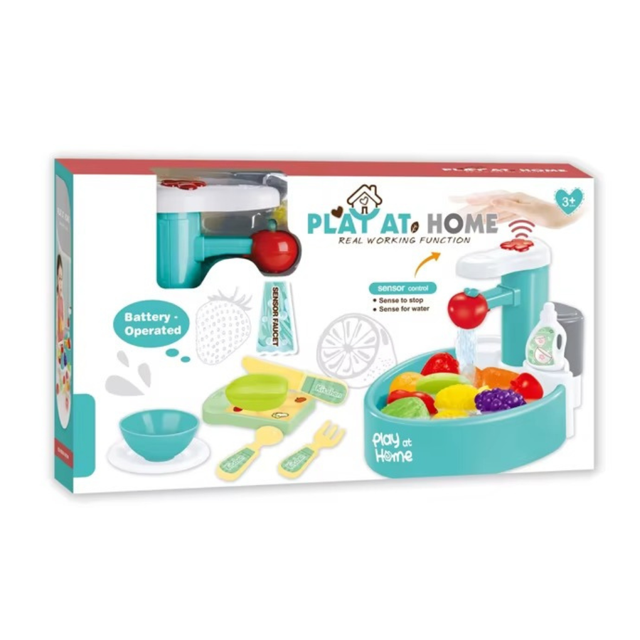 Play at Home Real Working Sensor Faucet Kitchen Sink Toy with Play Food
