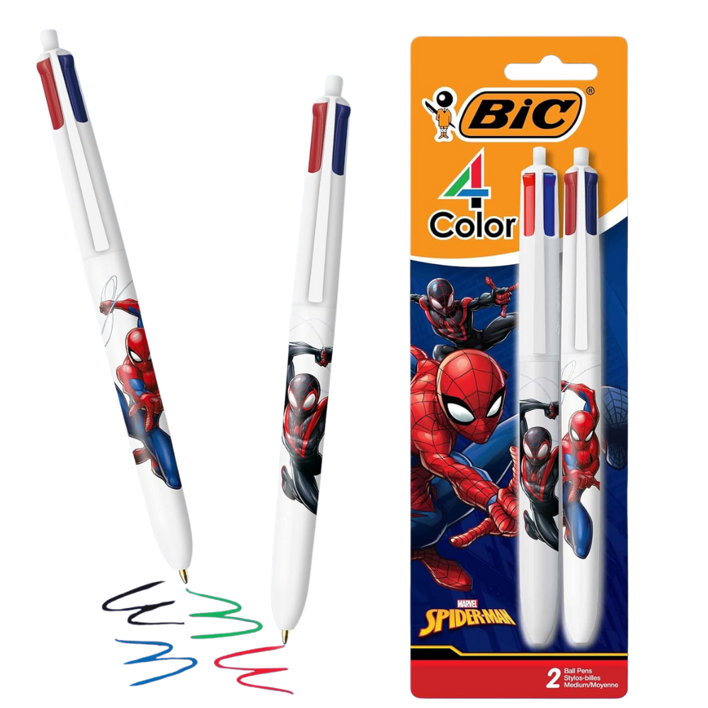 BIC 4 Color Retractable Ballpoint Pen with Marvel's Spider-Man Design and 1.0 mm Point, 2-Count in Assorted Ink