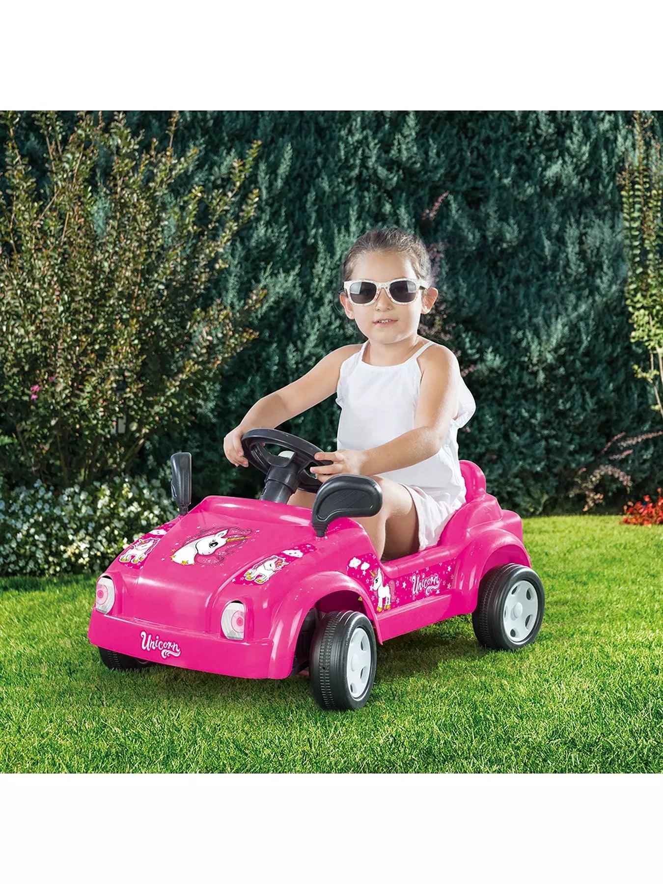 Dolu Pedal Powered Unicorn Pink Race Car With Working Horn