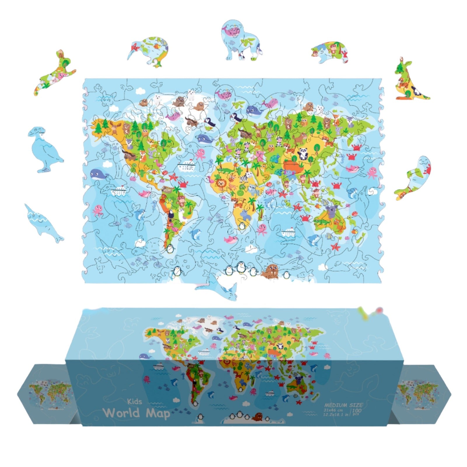 Puzz Wooden Puzzle 100PCS Difficulty Level - Kids World Map