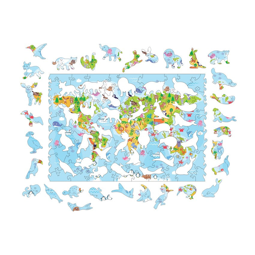 بازل خشبي Puzz 100 قطعة مستوى الصعوبة - خريطة العالم للأطفال