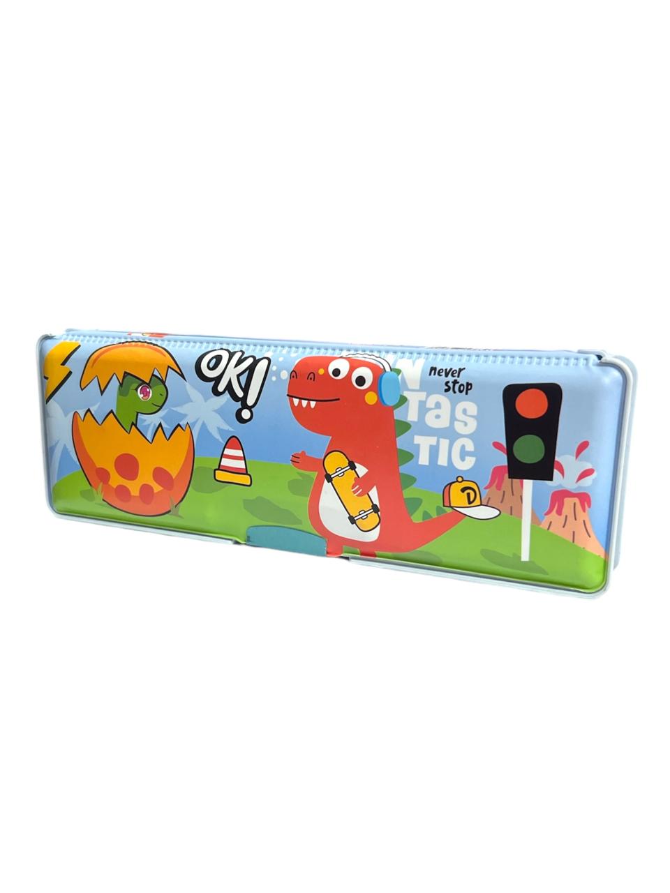 Magnatic Orange Dino Pencil Case 2 Side Magnet For Boys +3 Years