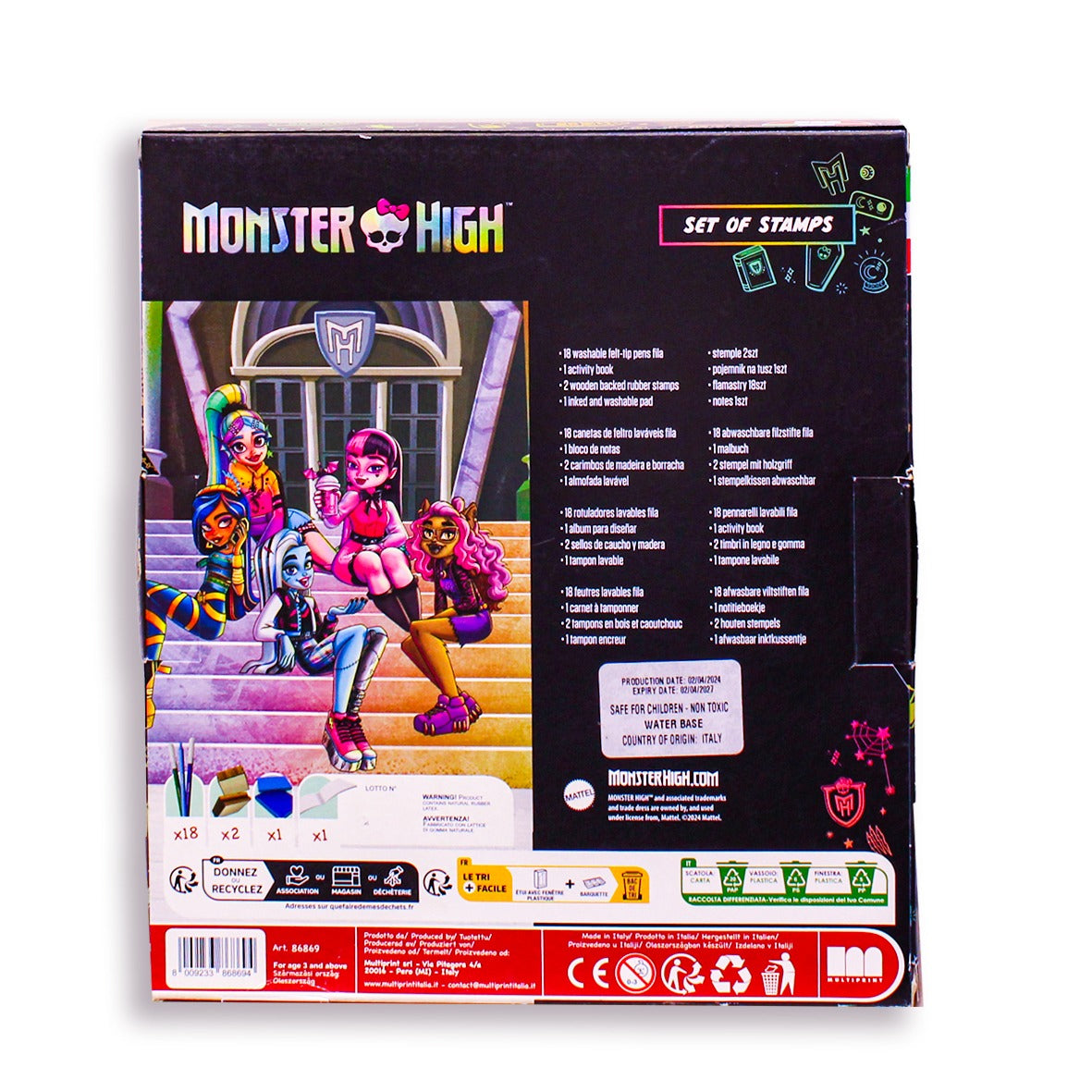 Multiprint Box Monster High Set Of Stamps With 18 Washable felt-tip Pens