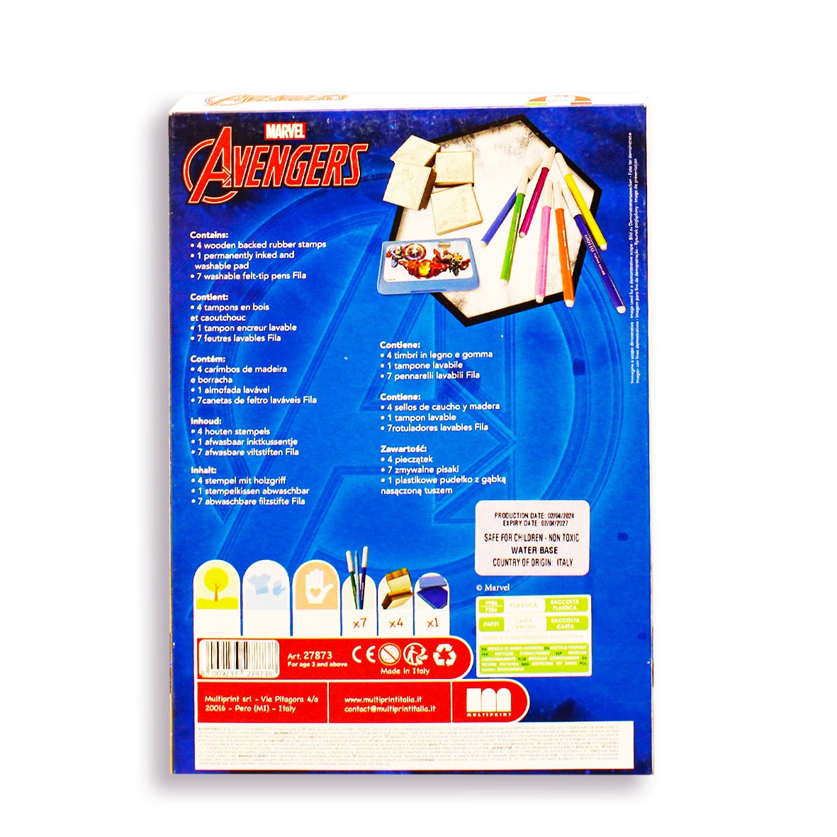 Multiprint Avengers Set Of Stamps With 7 Washable Felt Tip Pens