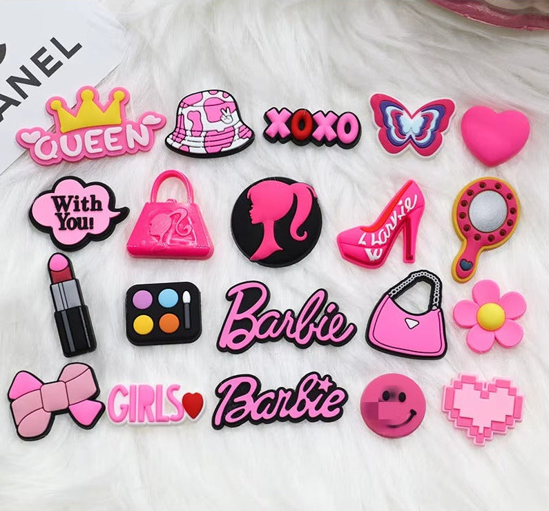20-Piece Premium PVC Shoe Charm barbie Set -Inspired Floral & Fashion Motifs for Custom Footwear