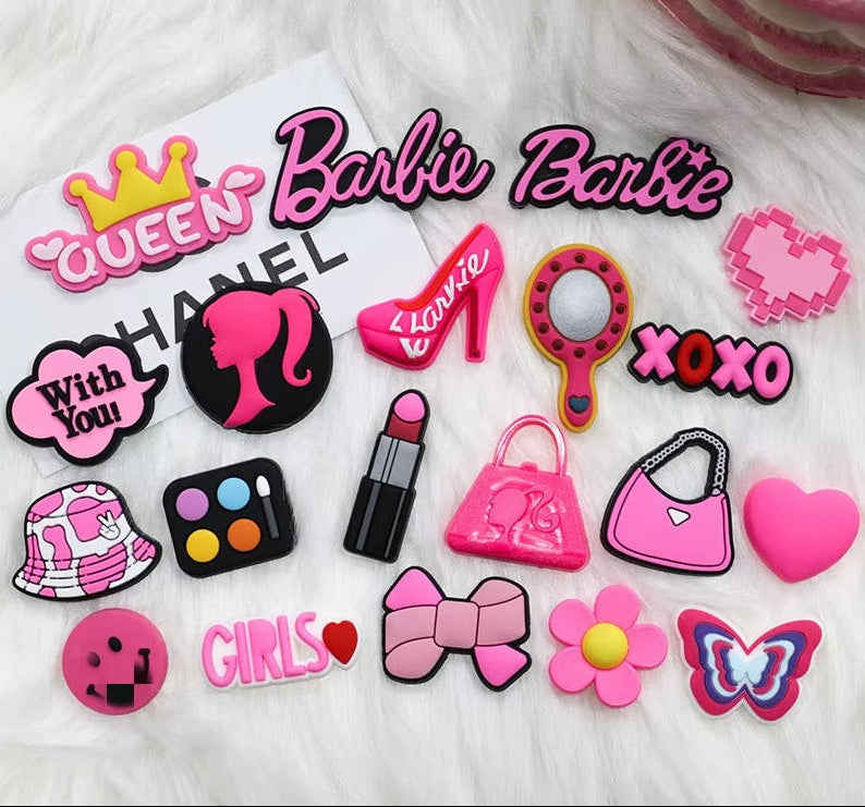 20-Piece Premium PVC Shoe Charm barbie Set -Inspired Floral & Fashion Motifs for Custom Footwear