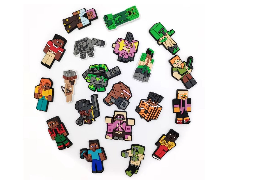 20-Piece Premium PVC Shoe Charm Minecraft Set -Inspired Floral & Fashion Motifs for Custom Footwear