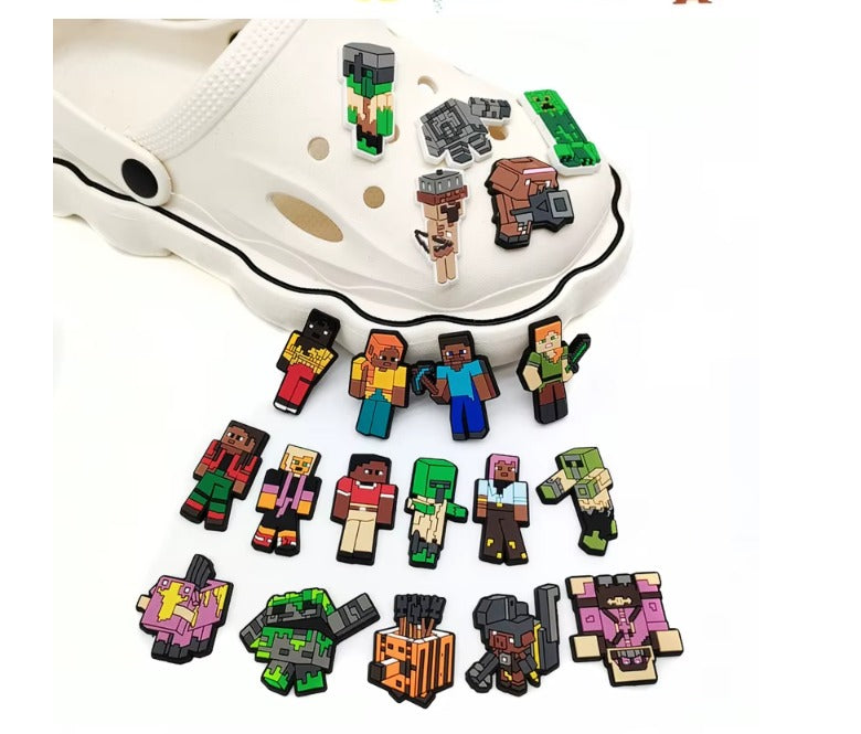 20-Piece Premium PVC Shoe Charm Minecraft Set -Inspired Floral & Fashion Motifs for Custom Footwear