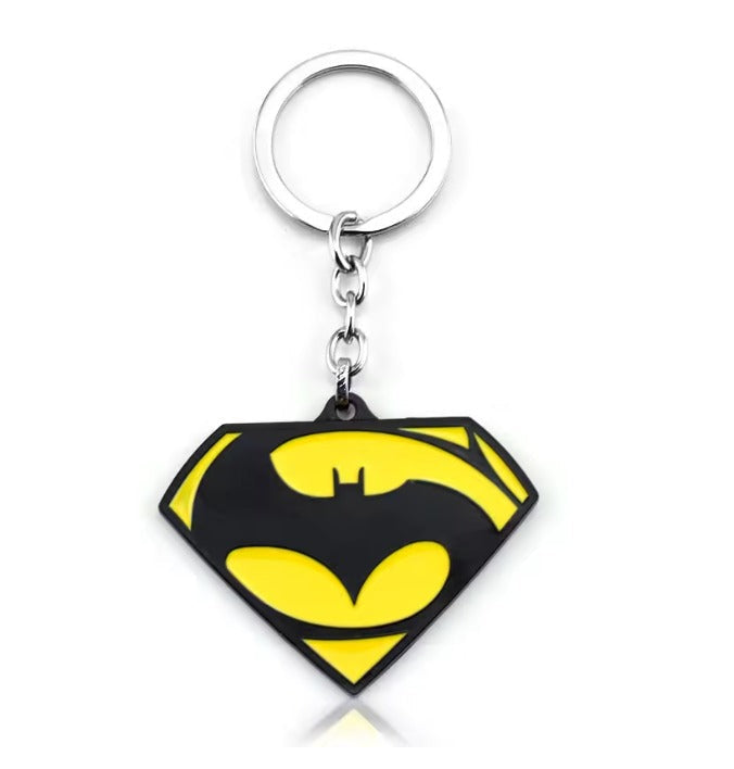Batman x Superman Emblem Keychain – Dual Logo Rubber Pendant