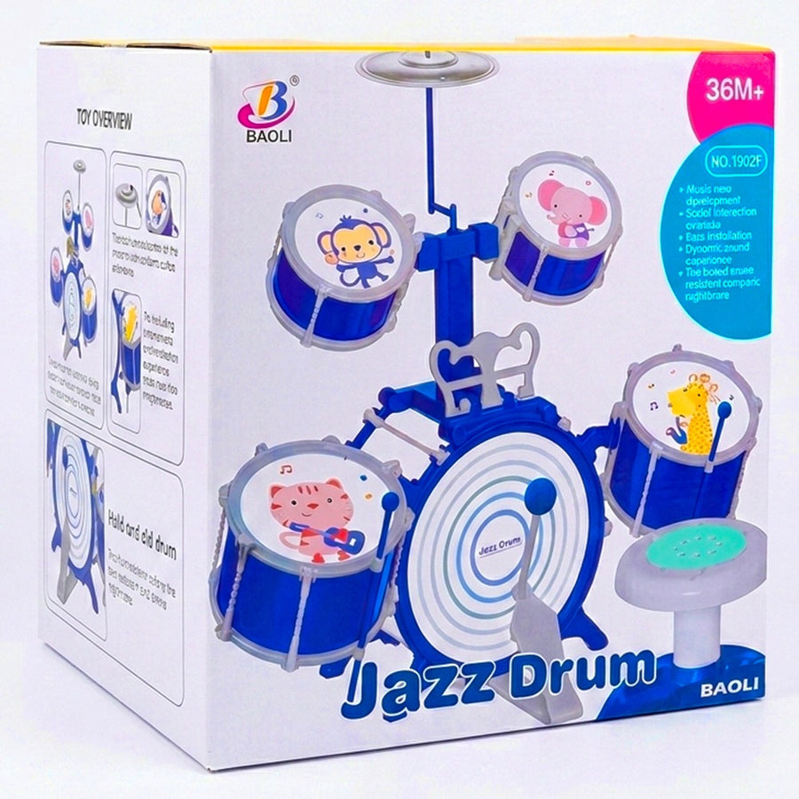 Kids Jazz Drum Set Toy - 5-Drum Musical Instruments Playset with Cymbal, Bass Drum Pedal, and Stool for Toddlers Ages 3+