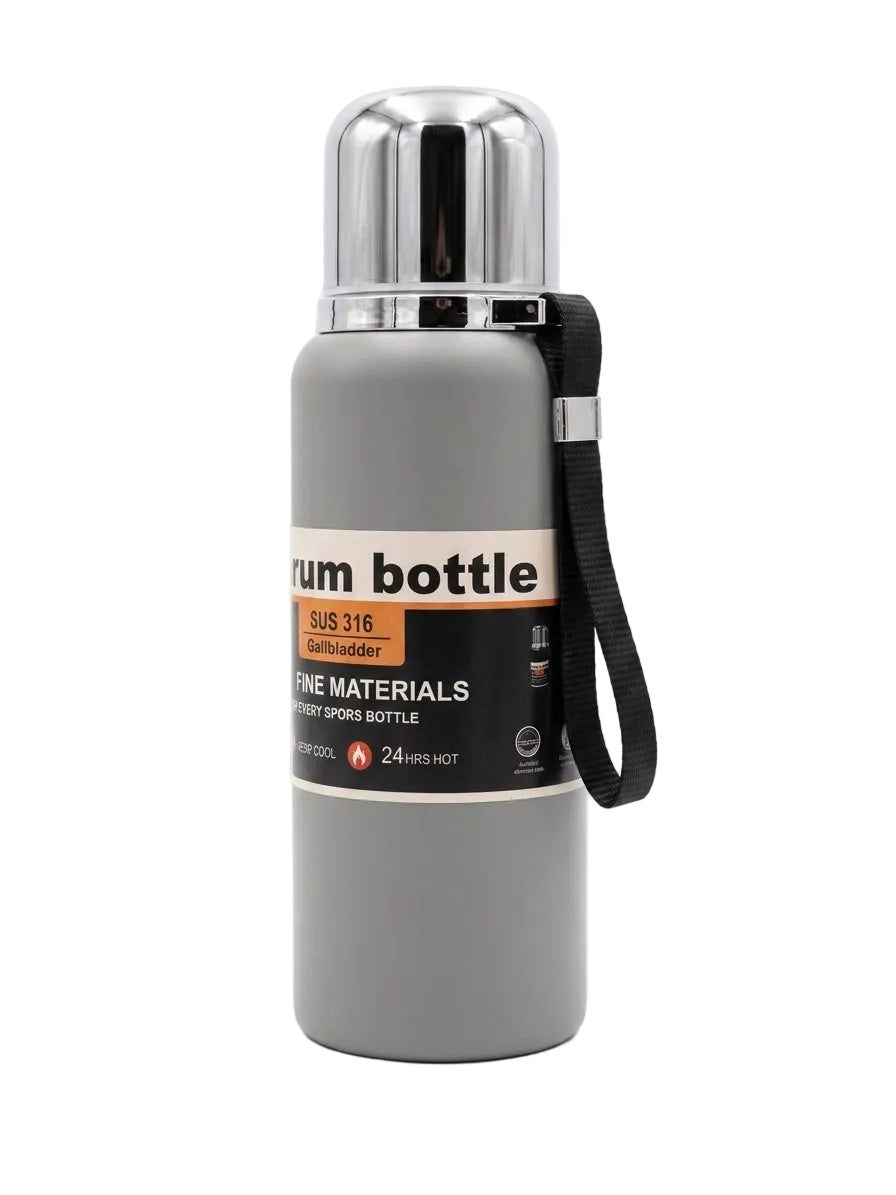 Insulated Stainless Steel Vacuum Flask Water Bottle – 24-Hour Hot & Cold Thermal Sports Bottle - Grey