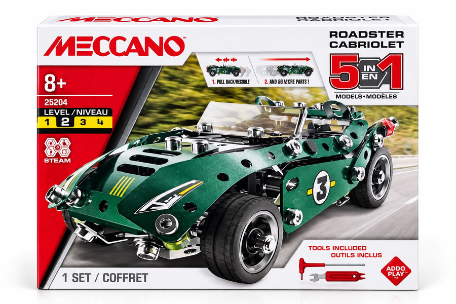 Spin Master Meccano - 5 in 1 Multi Model Set Pull Back Roadster Cabriolet