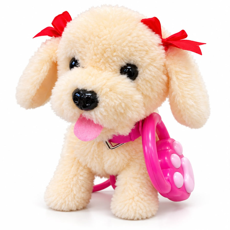 Interactive Golden Plush Puppy Toy with Pink Leash Control  CL1733A-D