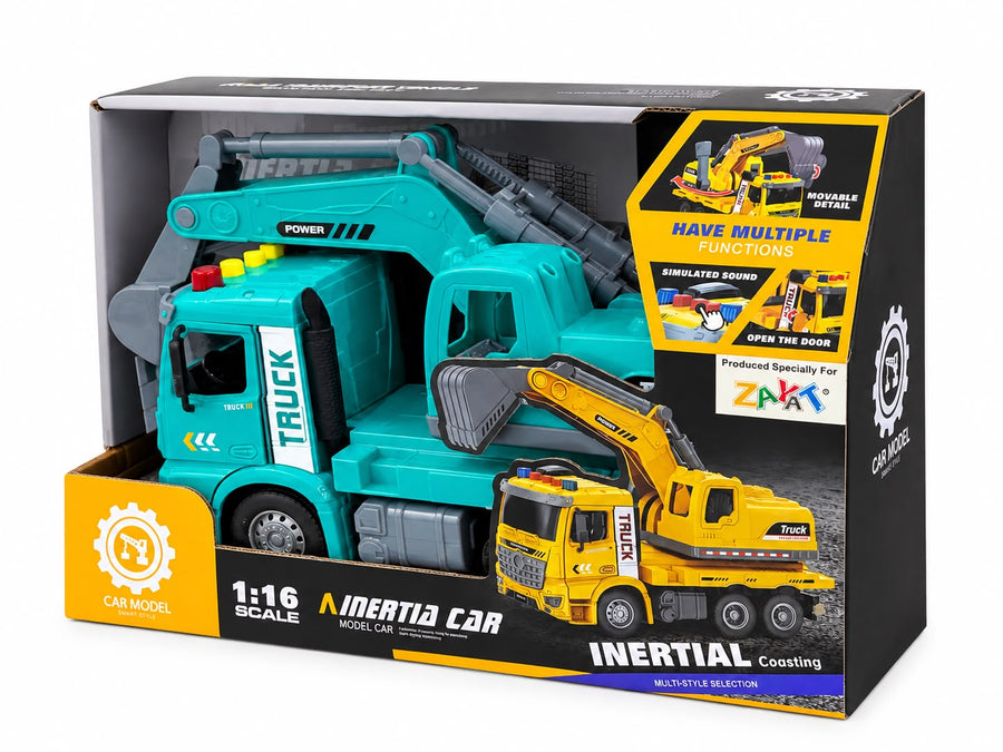 Inertia Excavator Construction Truck Toy with Sound & Lights (Teal) 1:16 - ZH812-3