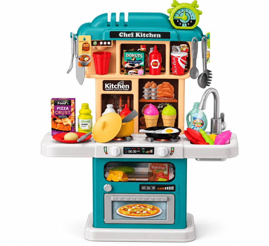 Home Chef Interactive Kitchen Playset with 63 Pieces, Lights, Sounds, and Water Function (Ages 3+)