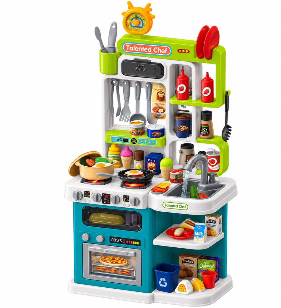 Home Chef Talented Chef Interactive Kitchen Playset with 95 Pieces, Lights, Sounds, and Water Function (Ages 3+)