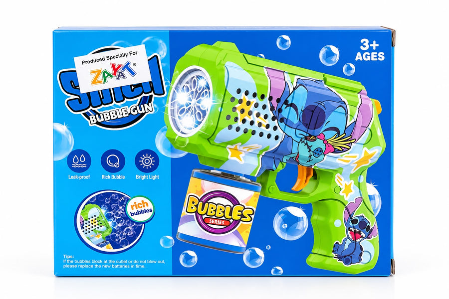 Stitch Bubble Gun with LED Light and Bubble Solution – Blue