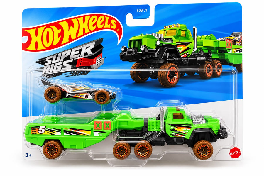 Hot Wheels Super Rigs Hauler & 1:64 Scale Toy Car - HAULIN' HORSEPOWER
