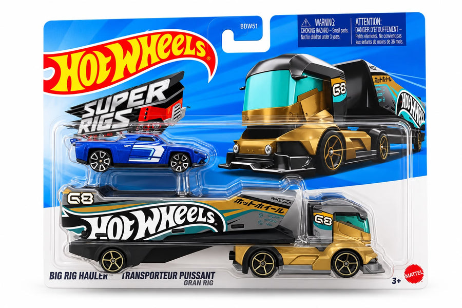 Hot Wheels Super Rigs Hauler & 1:64 Scale Toy Car - Big Rig Heat / Transporteur Puissant
