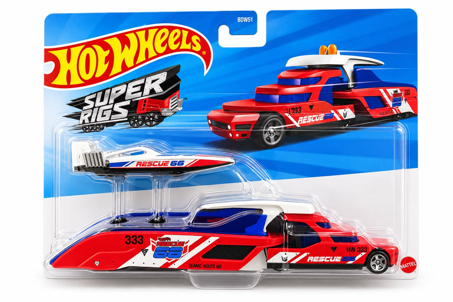 Hot Wheels Super Rigs Hauler & 1:64 Scale Toy Car - Sea-Nic Route