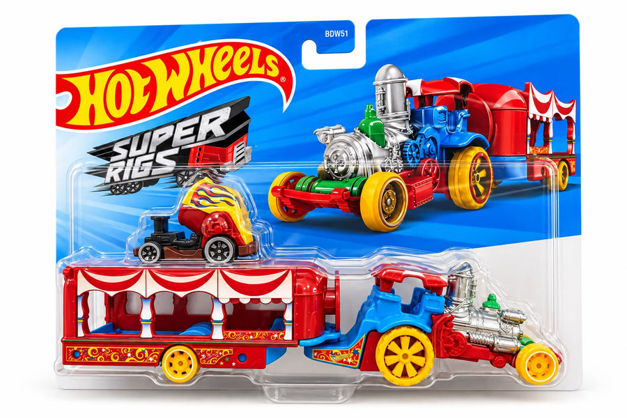 Hot Wheels Super Rigs Hauler & 1:64 Scale Toy Car - CAR-NIVAL STEAMER