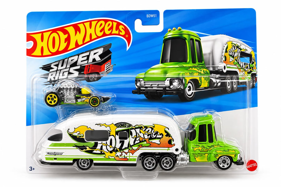 Hot Wheels Super Rigs Hauler & 1:64 Scale Toy Car - TOONED UP