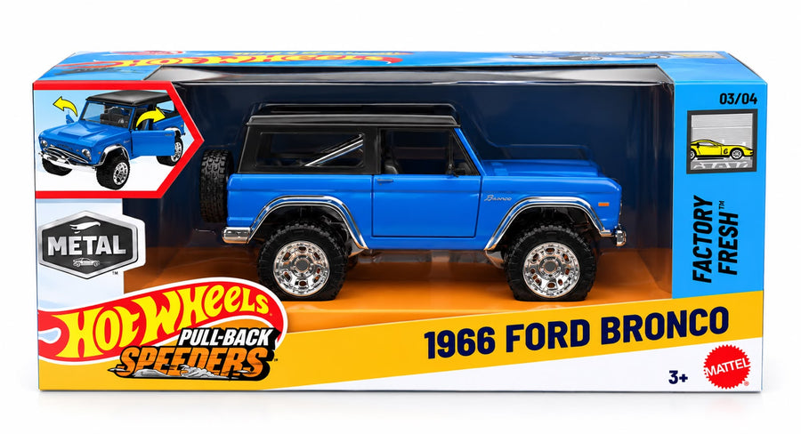Mattel Hot Wheels Pull-Back Speeders Toy Car in 1:43 Scale,  FACTORY FRESH - 1966 FORD BRONCO