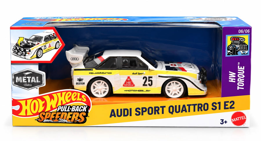 Mattel Hot Wheels Pull-Back Speeders Toy Car in 1:43 Scale,  HW TORQUE - AUDI SPORT QUATTRO S1 E2