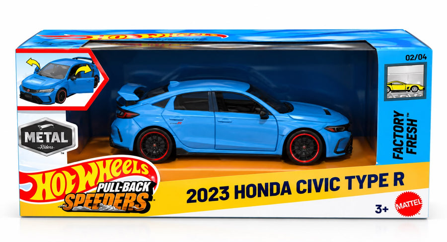 Mattel Hot Wheels Pull-Back Speeders Toy Car in 1:43 Scale,  FACTORY FRESH - 2023 HONDA CIVIC TYPE R