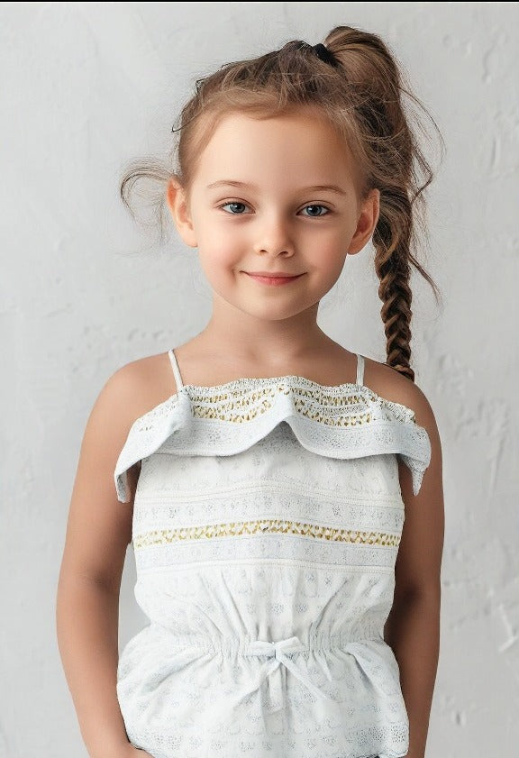 Ralph Lauren Kids off shoulder jumpsuit White/Blue Color