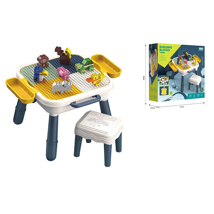 Multifunctional Building Block Table with Stool – 2-in-1 Learning and Play Set - 29 PCS