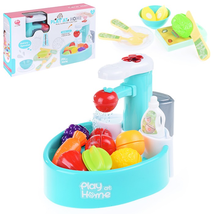 Play at Home Real Working Sensor Faucet Kitchen Sink Toy with Play Food
