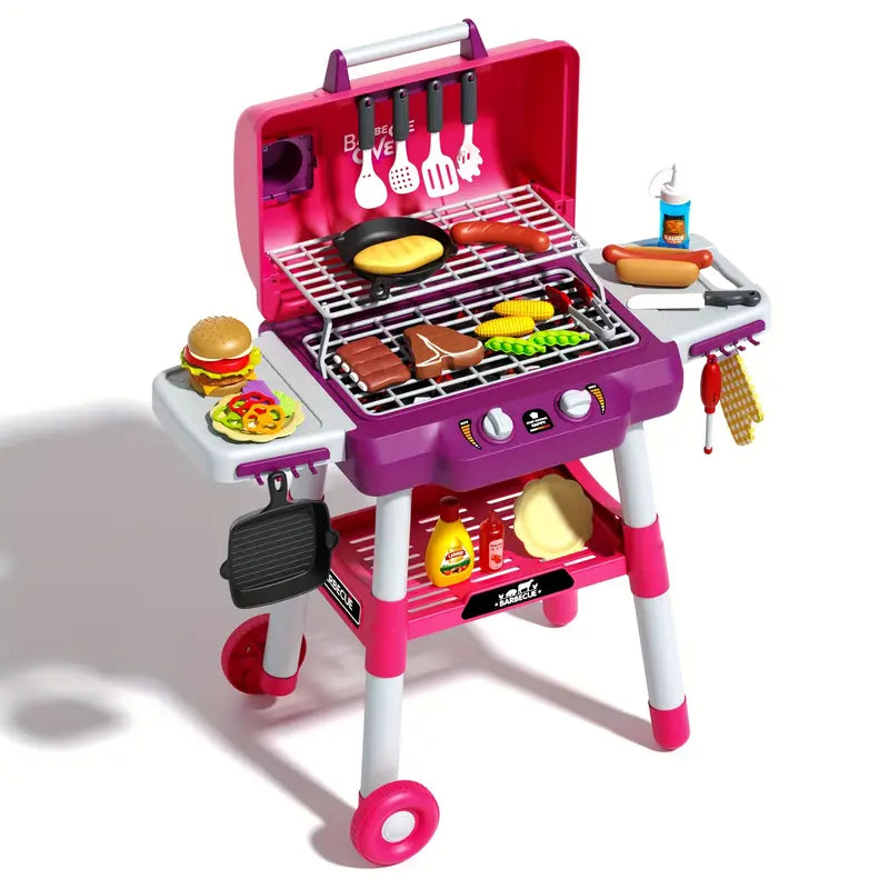Kids BBQ Grill Playset – Interactive Toddler Kitchen Toy with Realistic Lights, Sizzle Sounds, Play Food, and Accessories – Indoor/Outdoor Pretend Play Picnic Set for Boys & Girls